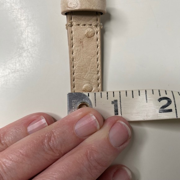 J. Crew Factory Genuine Leather‎ Ostrich Embossed Belt Gold Buckle Cream Size S - Picture 11 of 13